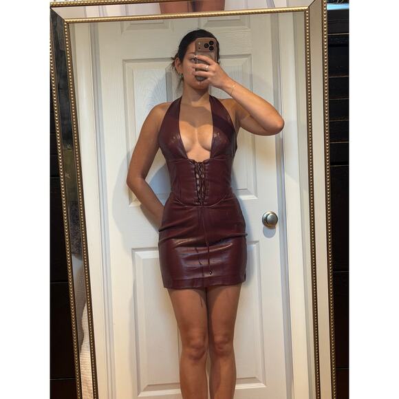 House of CB JAQUETTA Wine Vegan Leather MINI Dress Small - Picture 12 of 12